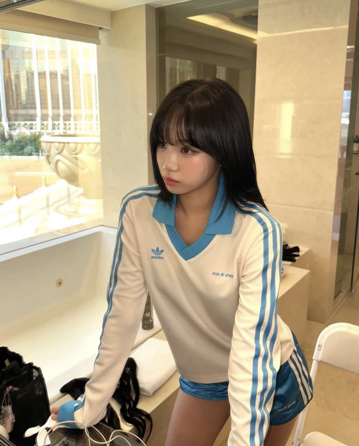 Adidas x Sporty & Rich 復古美式聯名長袖 牛奶寶寶藍