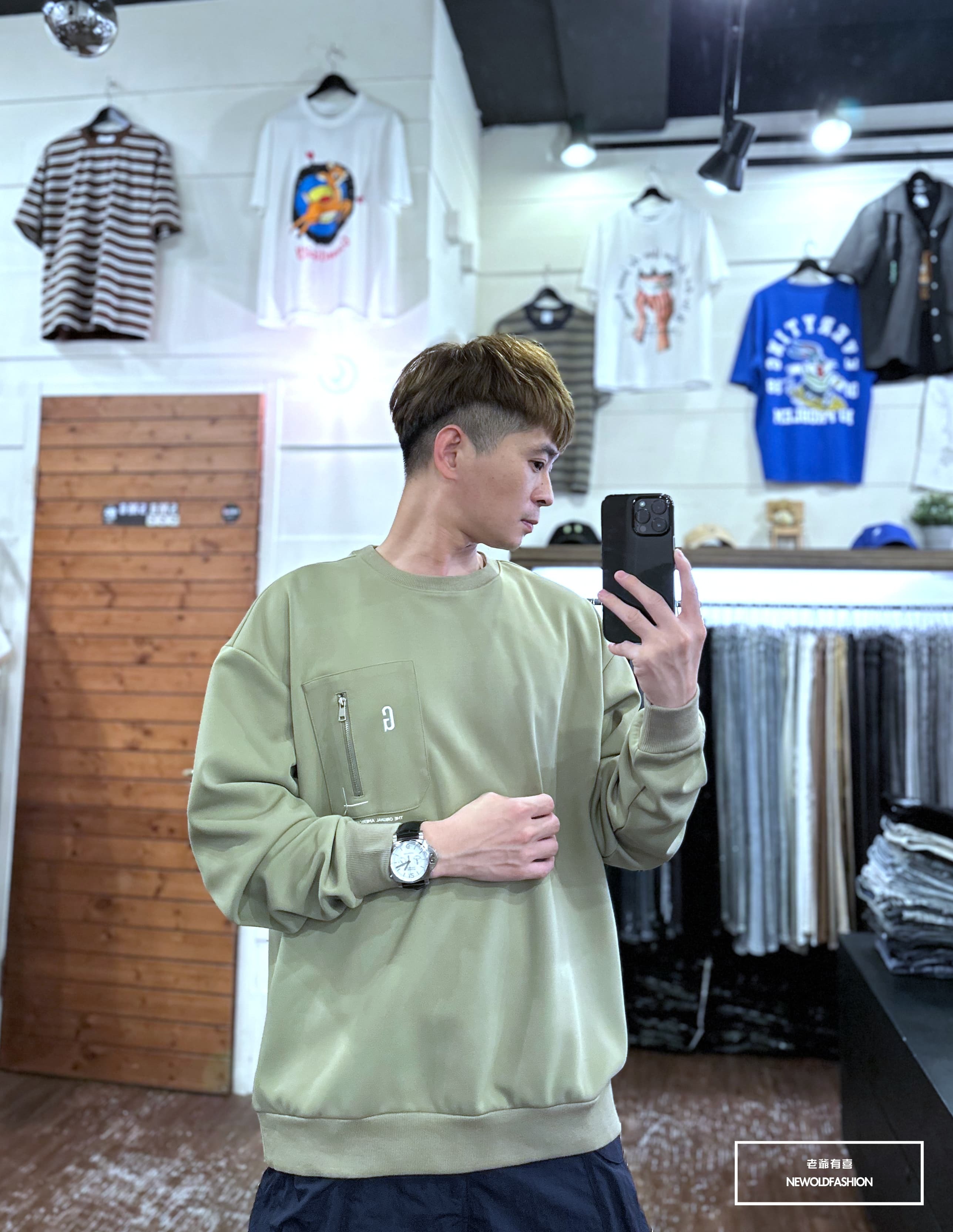 『新品上市』重磅G刺繡拉鍊口袋大學T-綠(NOF2309B5531)