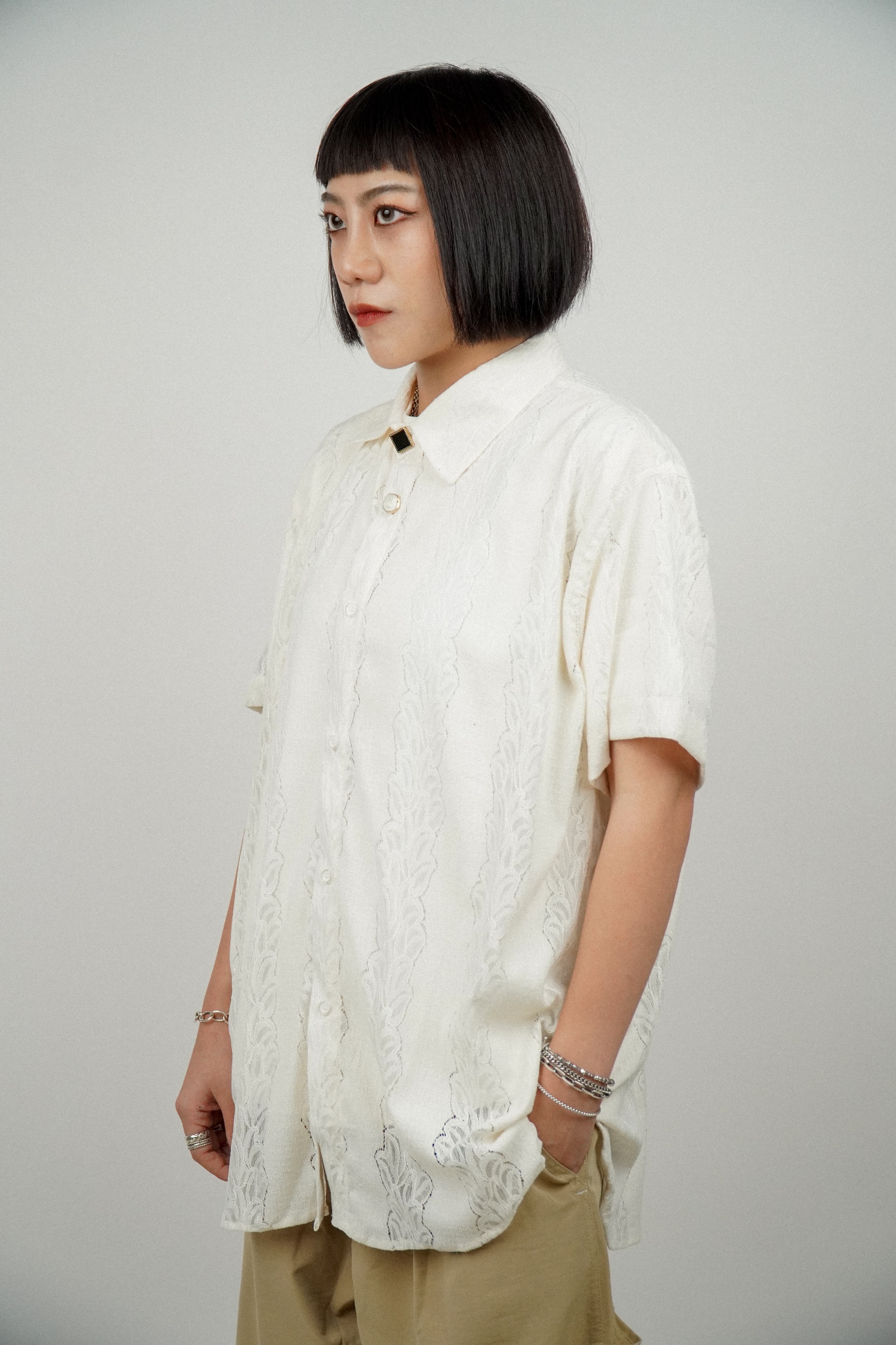 『Always_Good』日系 蕾絲 透膚 短袖襯衫