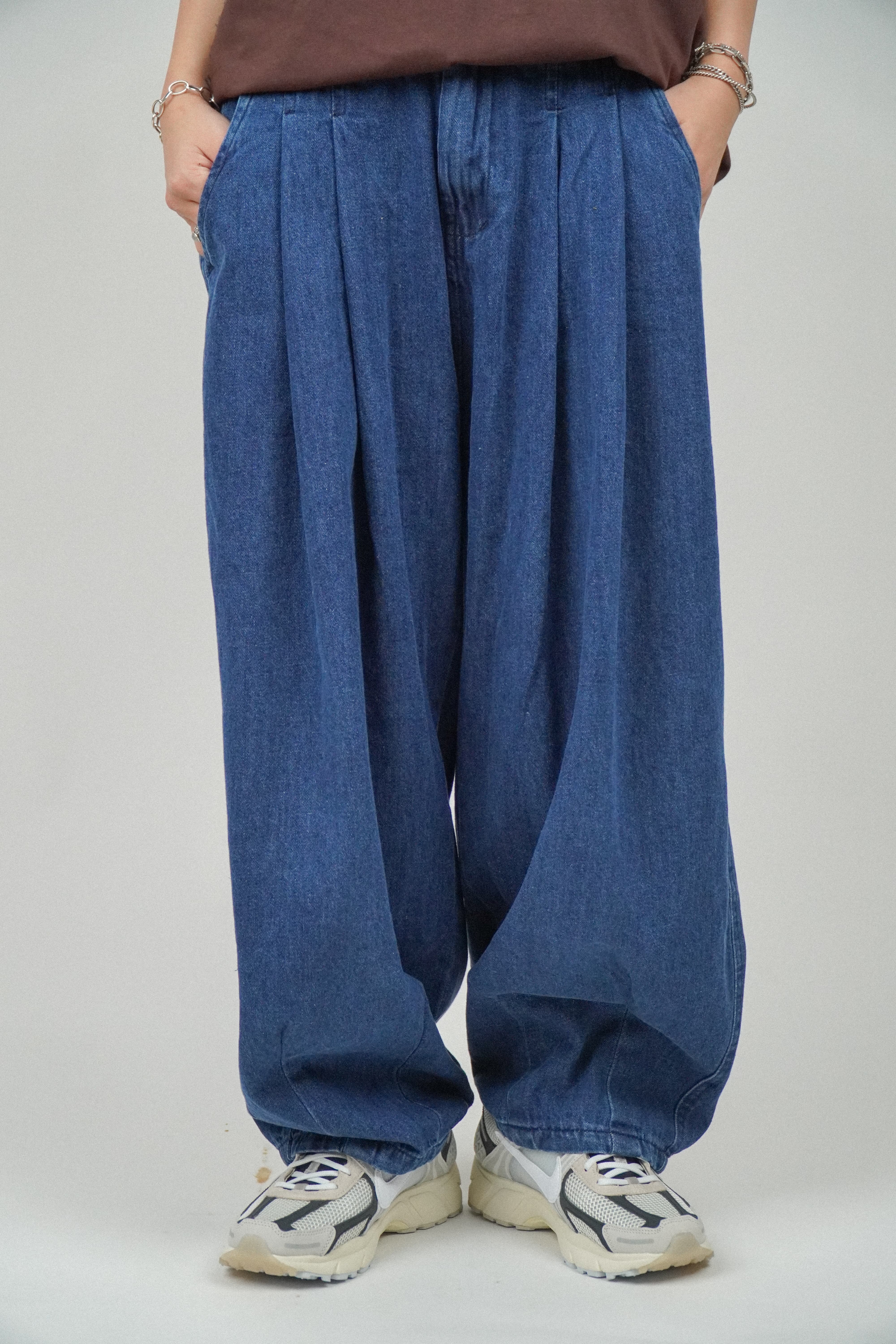 『Always_Good』日系 闊版 原色 牛仔 氣球褲