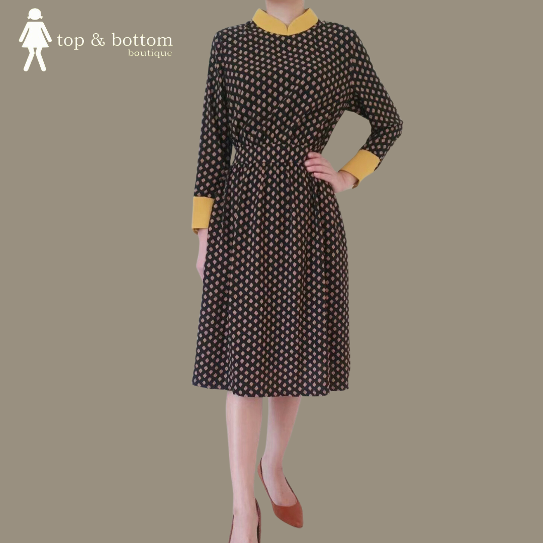 MANDARIN COLLAR PRINT DRESS