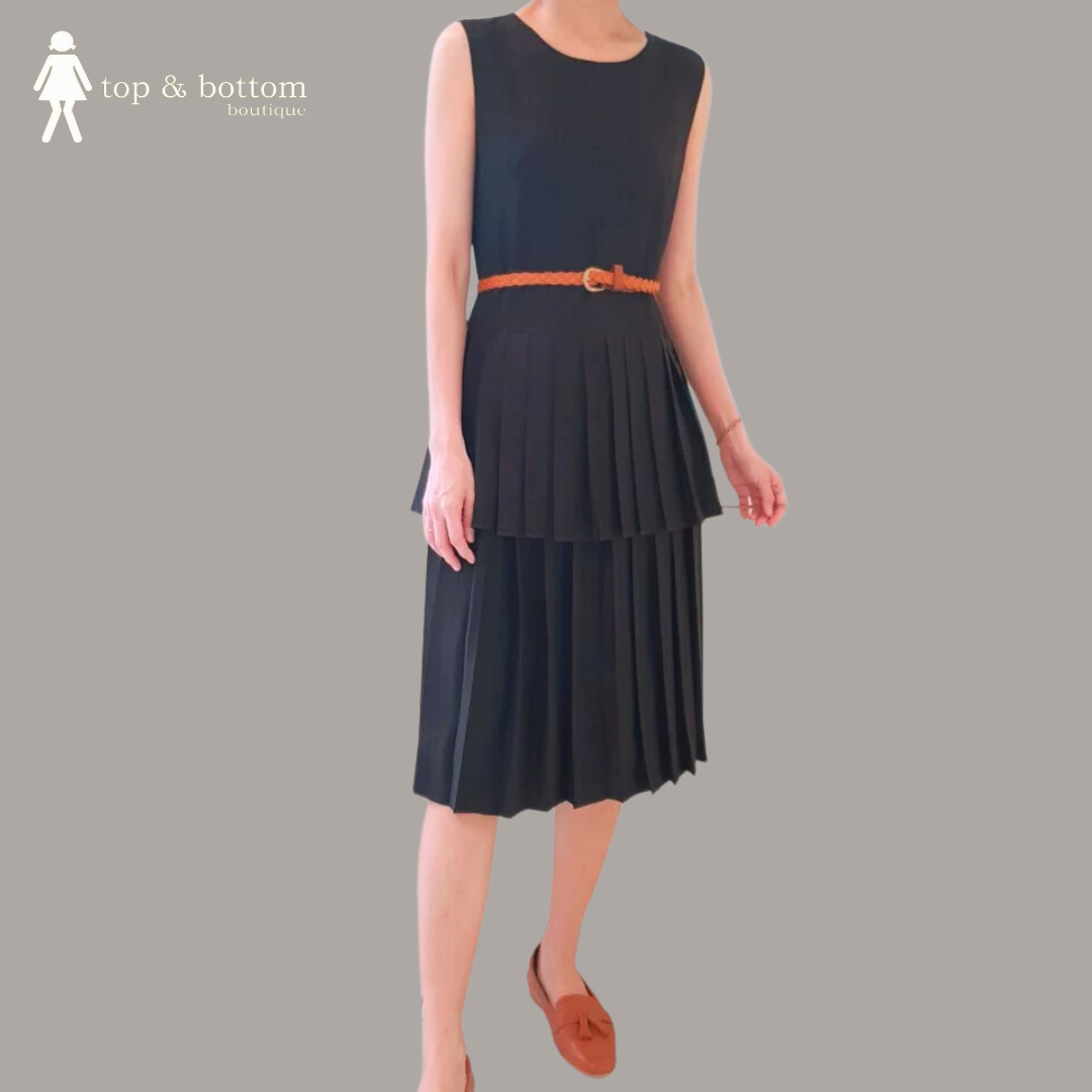 SLEEVELESS PLEATED OVERLAY DRESS (WITHOUT BELT)