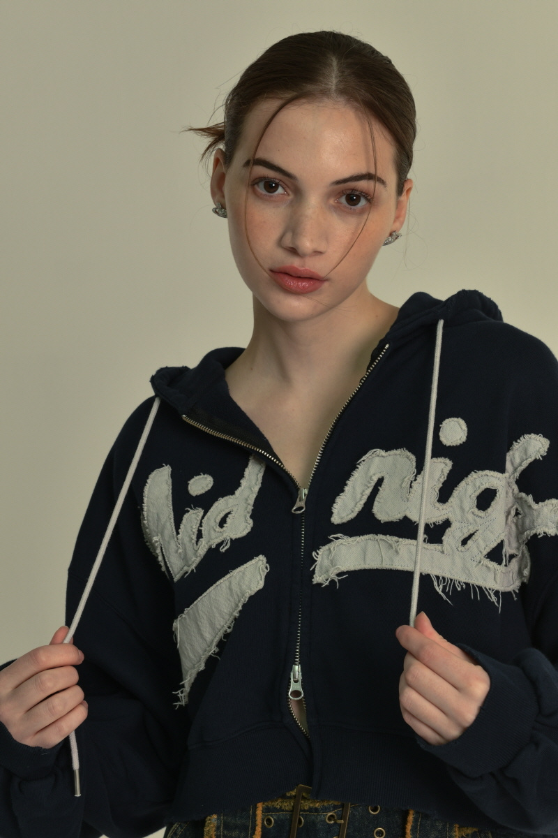 【MIDNIGHT MOVE】 ov damage hood zip up /追跡付 MIDNIGHT MOVE - damage hood zip up 短版拉鍊外套(3色)