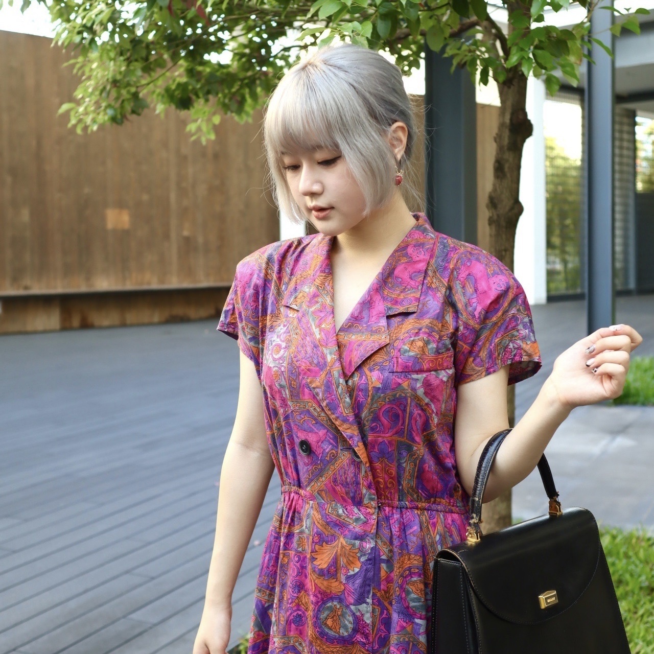 日本製神秘感紫色神話短袖連身裙