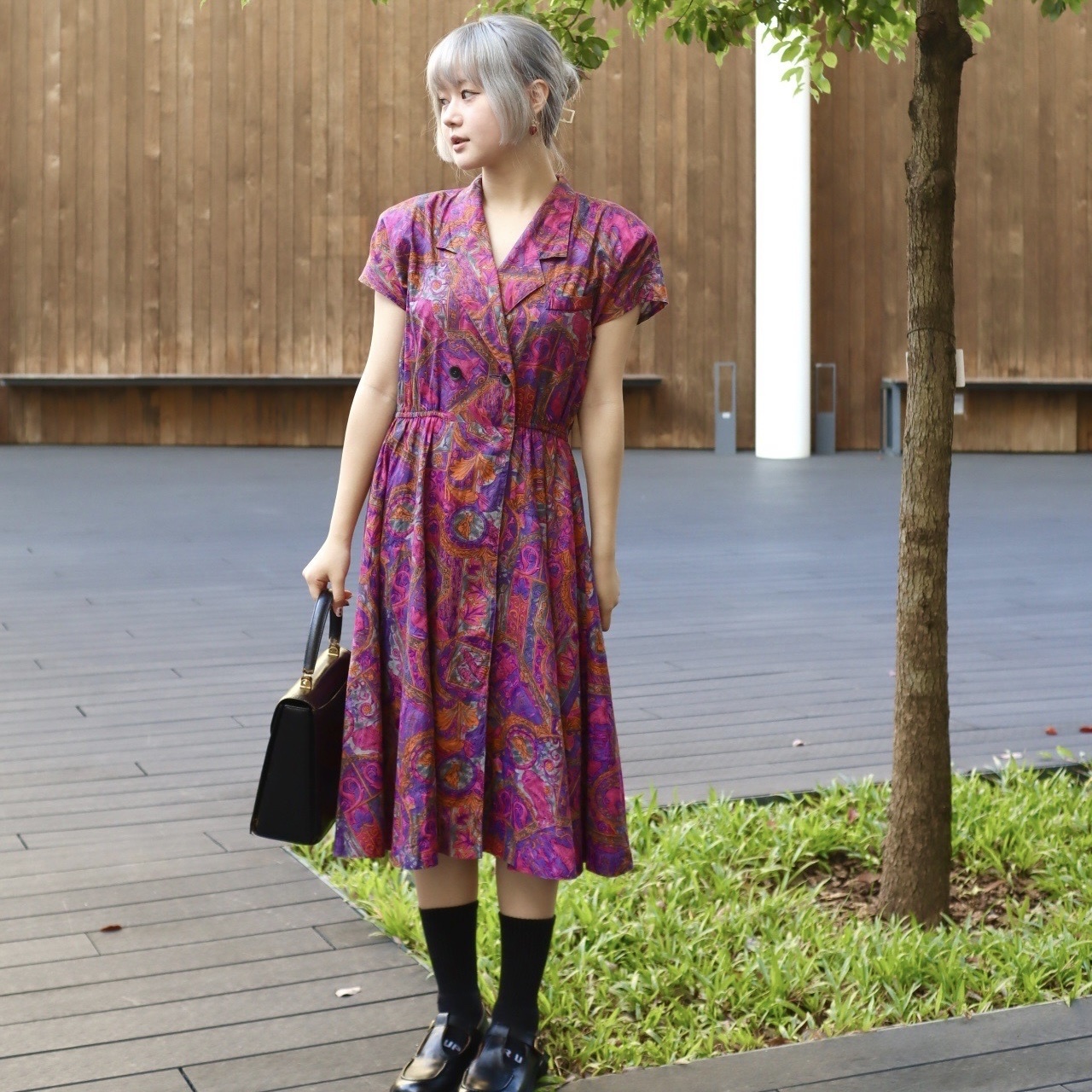 日本製神秘感紫色神話短袖連身裙