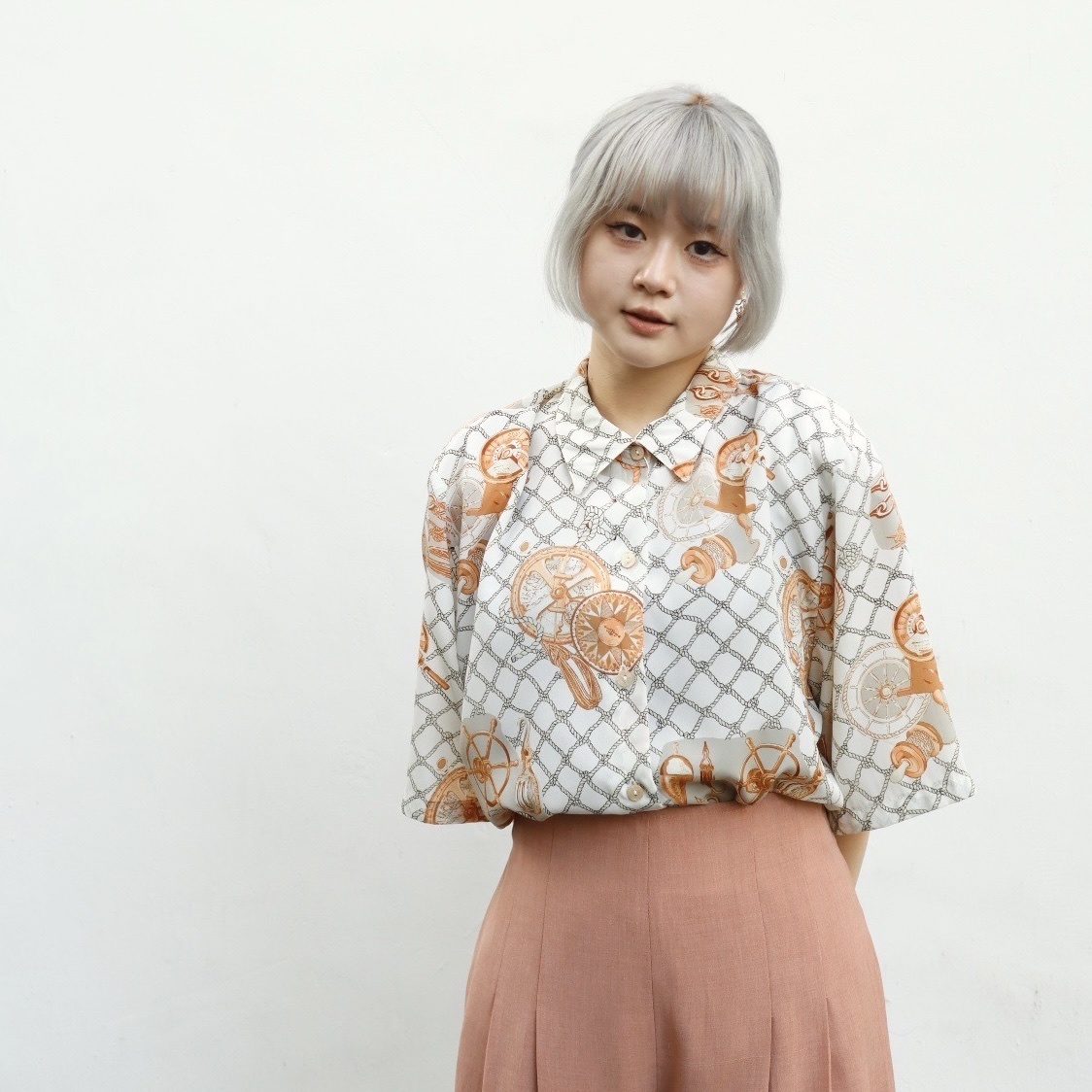 航海圖案滑身短袖上衣