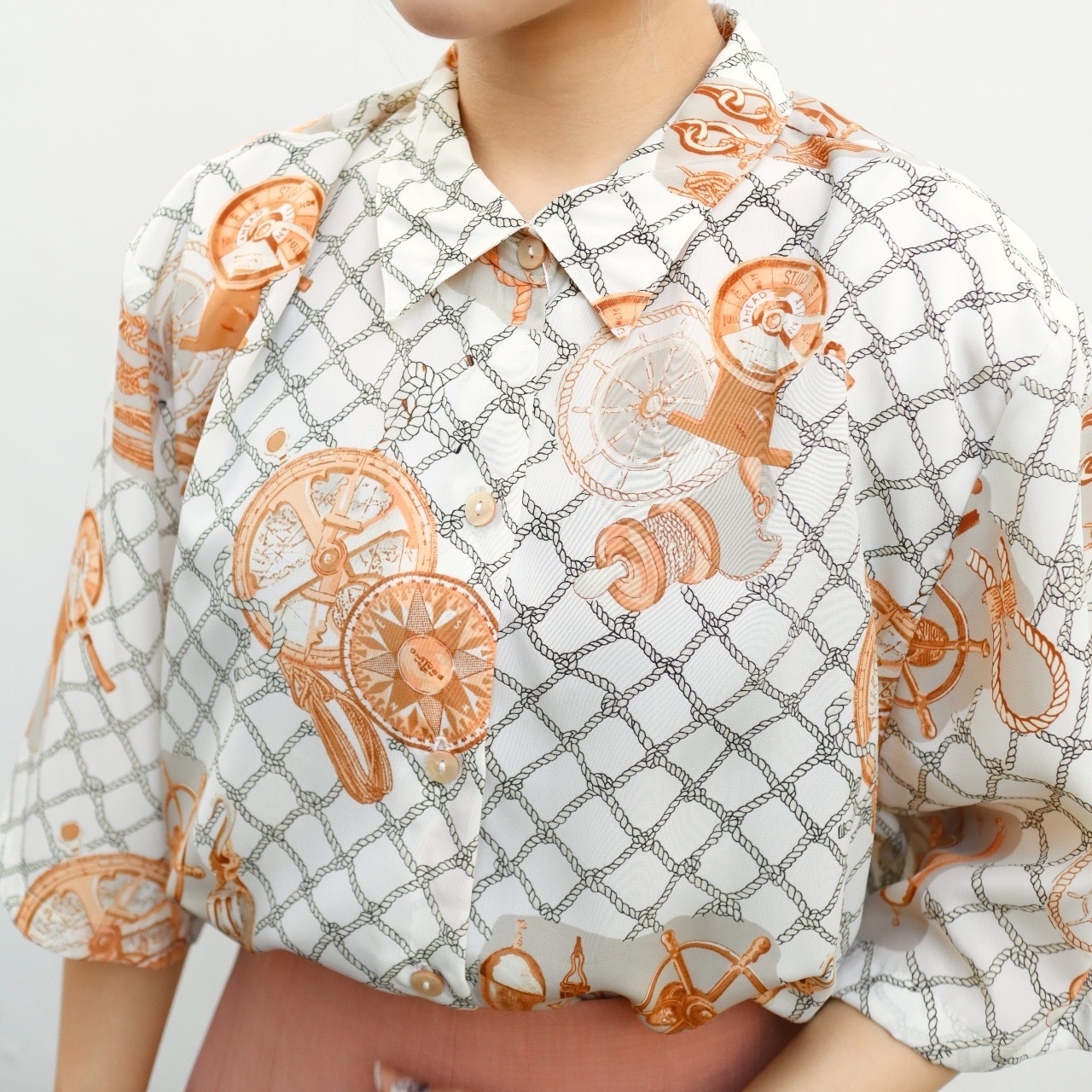 航海圖案滑身短袖上衣