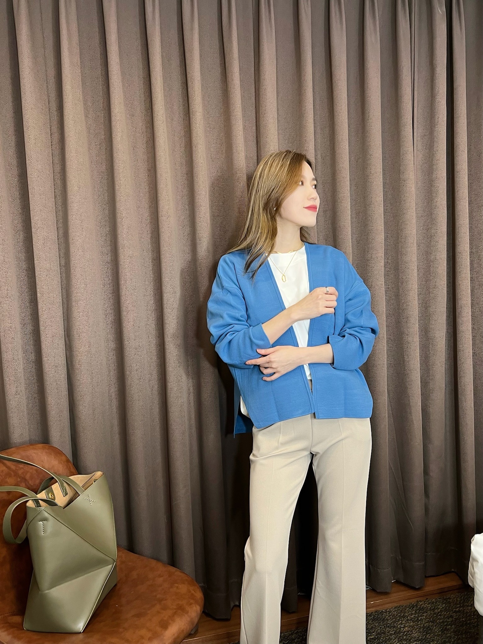 簡約無領針織外套