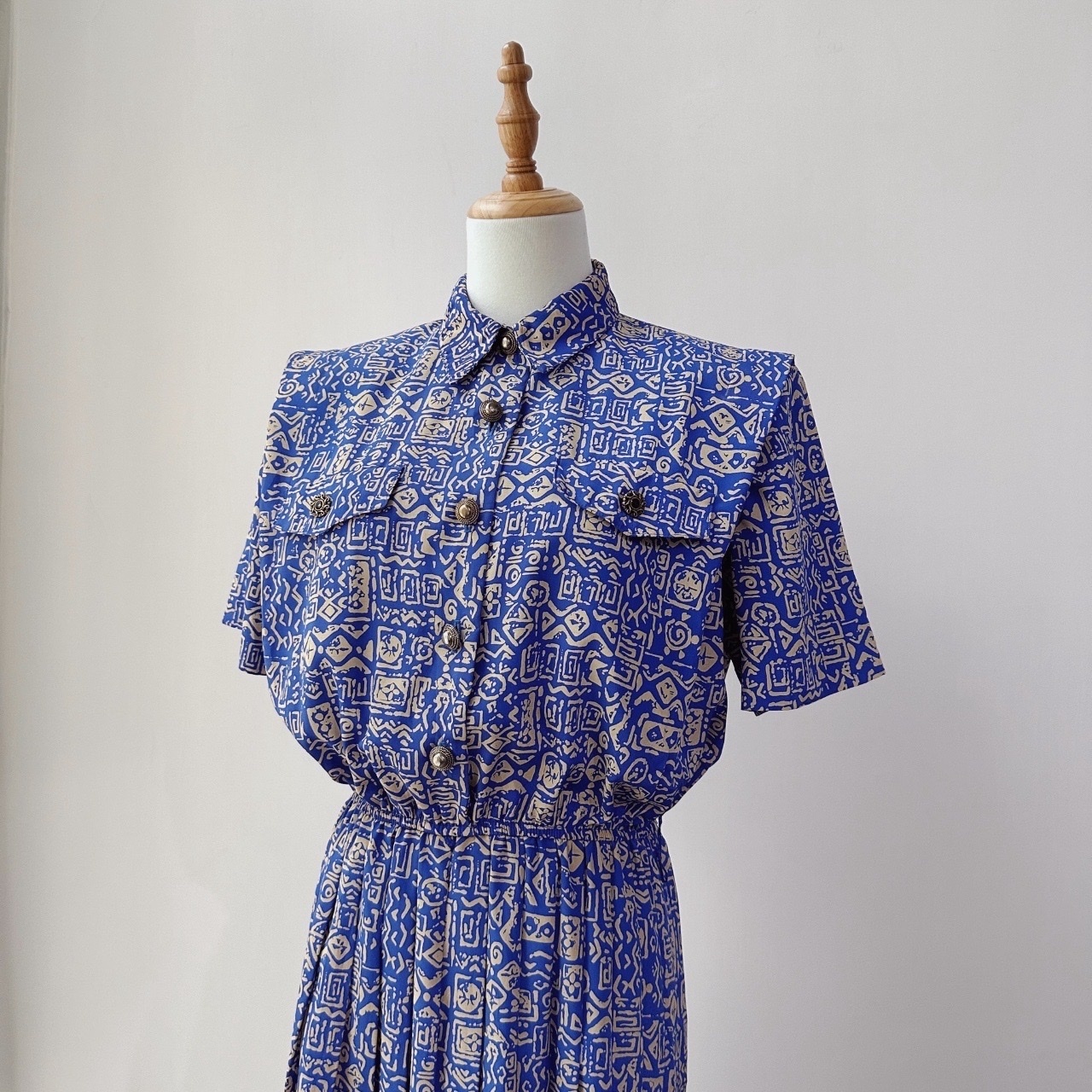 Leslie Fay 藍色民族風圖案連身裙