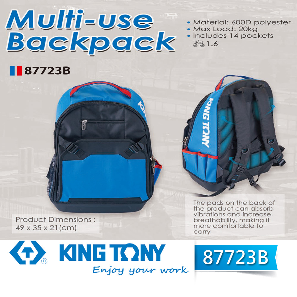 KING TONY 金統立｜多功能工作背包 防水耐磨硬底後背包 多口袋收納袋 大容量工具袋｜87723B  (需預訂)