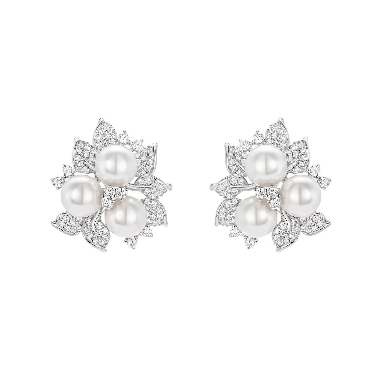 三角珍珠耳釘 925銀耳釘