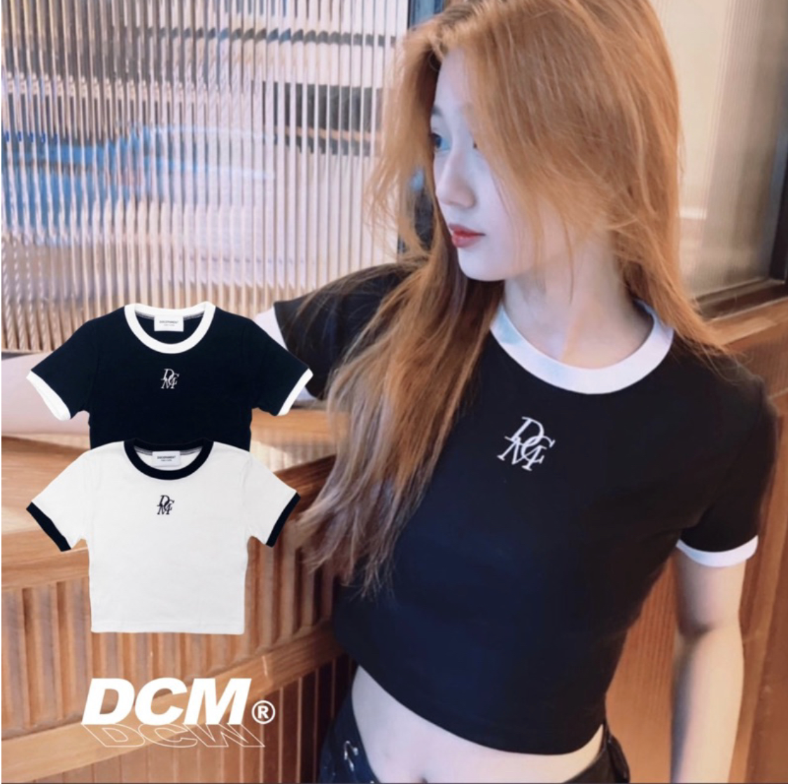 DISCERNMENT DCM 滾邊撞色短版 修身 顯胸 運動 短袖 短T