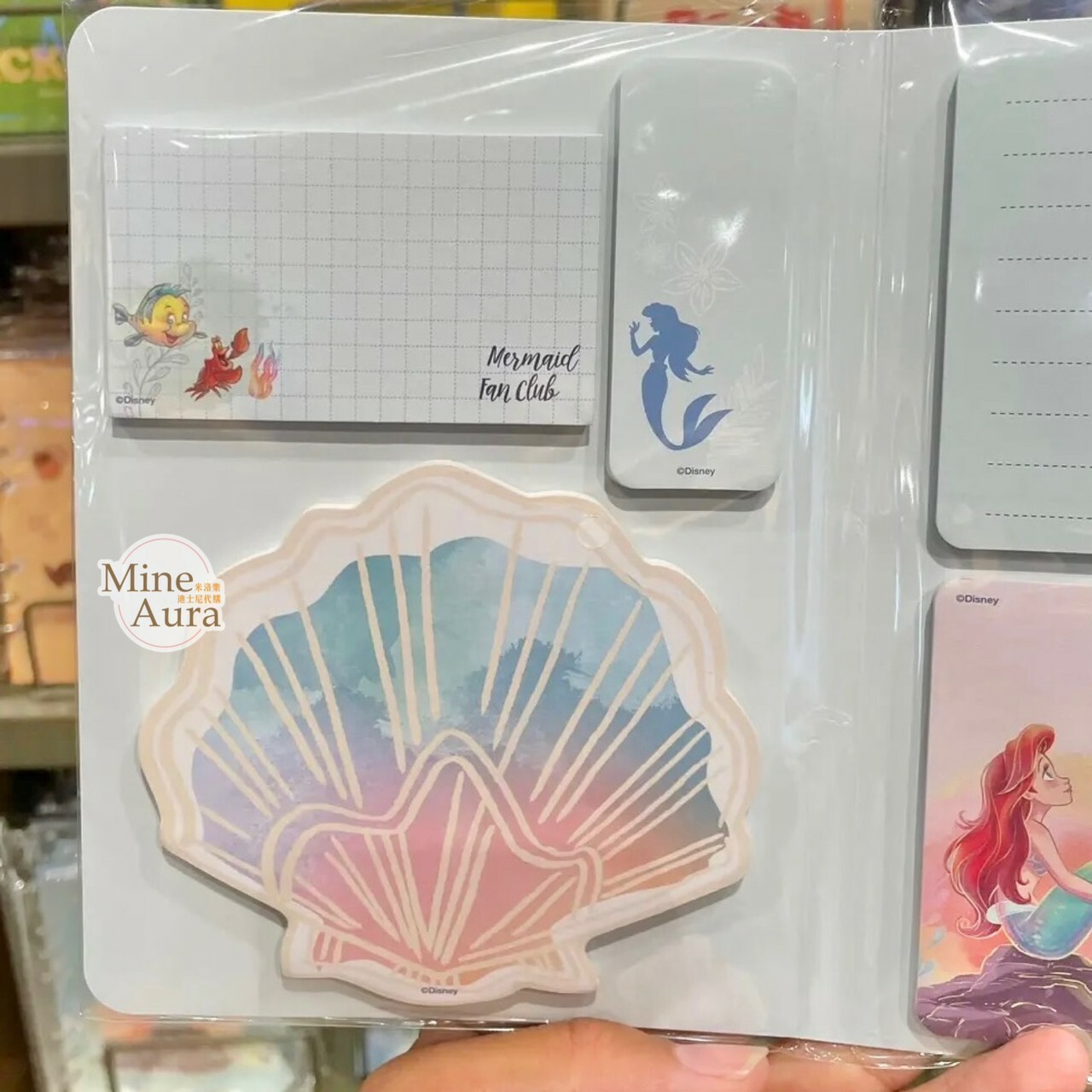 愛麗兒 Ariel 小比目魚 Floud 圖案 水藍漸層底 便條本 小美人魚 The Little Mermaid -上海迪士尼樂園