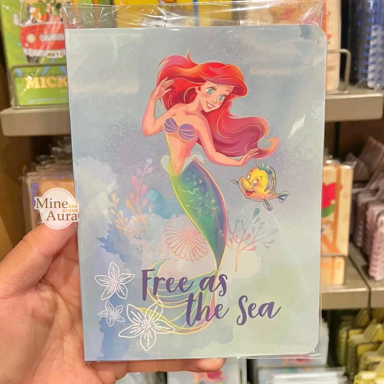 愛麗兒 Ariel 小比目魚 Floud 圖案 水藍漸層底 便條本 小美人魚 The Little Mermaid -上海迪士尼樂園