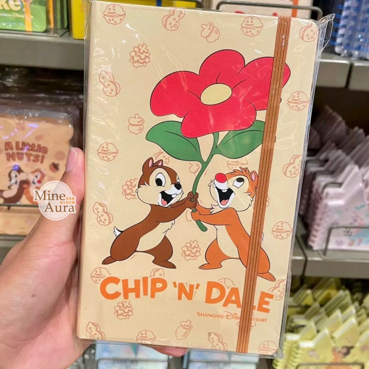 奇奇蒂蒂 Chip 'n Dale 紅色花朵 圖案 黃色 記事本 筆記本 -上海迪士尼樂園
