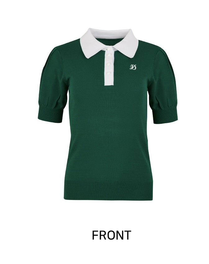 女 10M 韓國度維克高球品牌 5折起/法式拼色寬版大領針織短袖T上衣/高爾夫球衣 網球衣