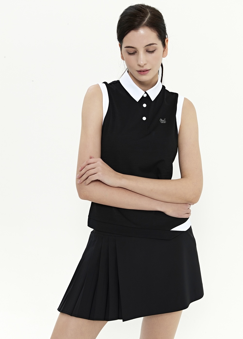 女 10M 韓國度維克高球品牌 5折起/法式撞色Y領無袖T上衣/高爾夫球衣 網球衣