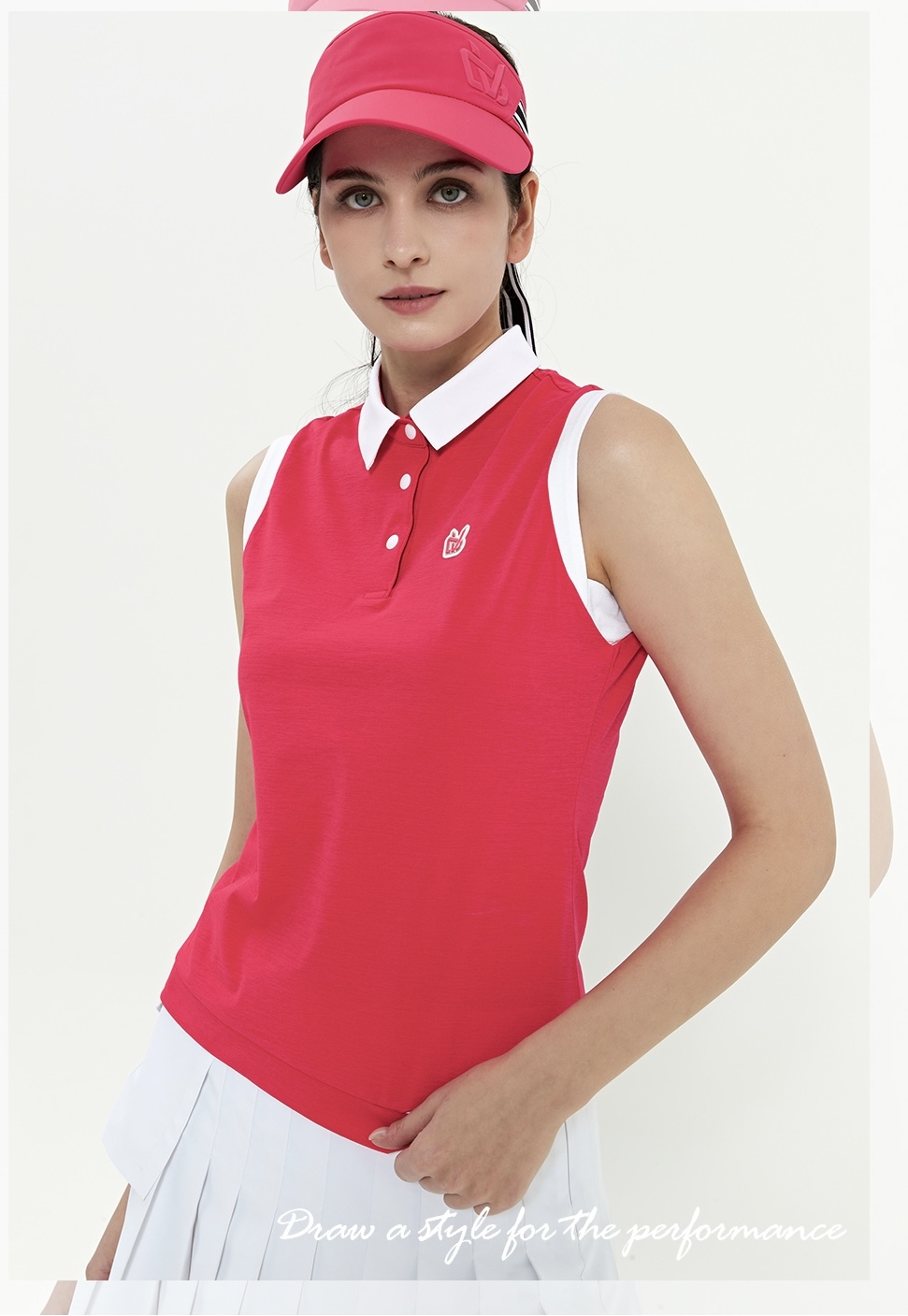 女 10M 韓國度維克高球品牌 5折起/法式撞色Y領無袖T上衣/高爾夫球衣 網球衣