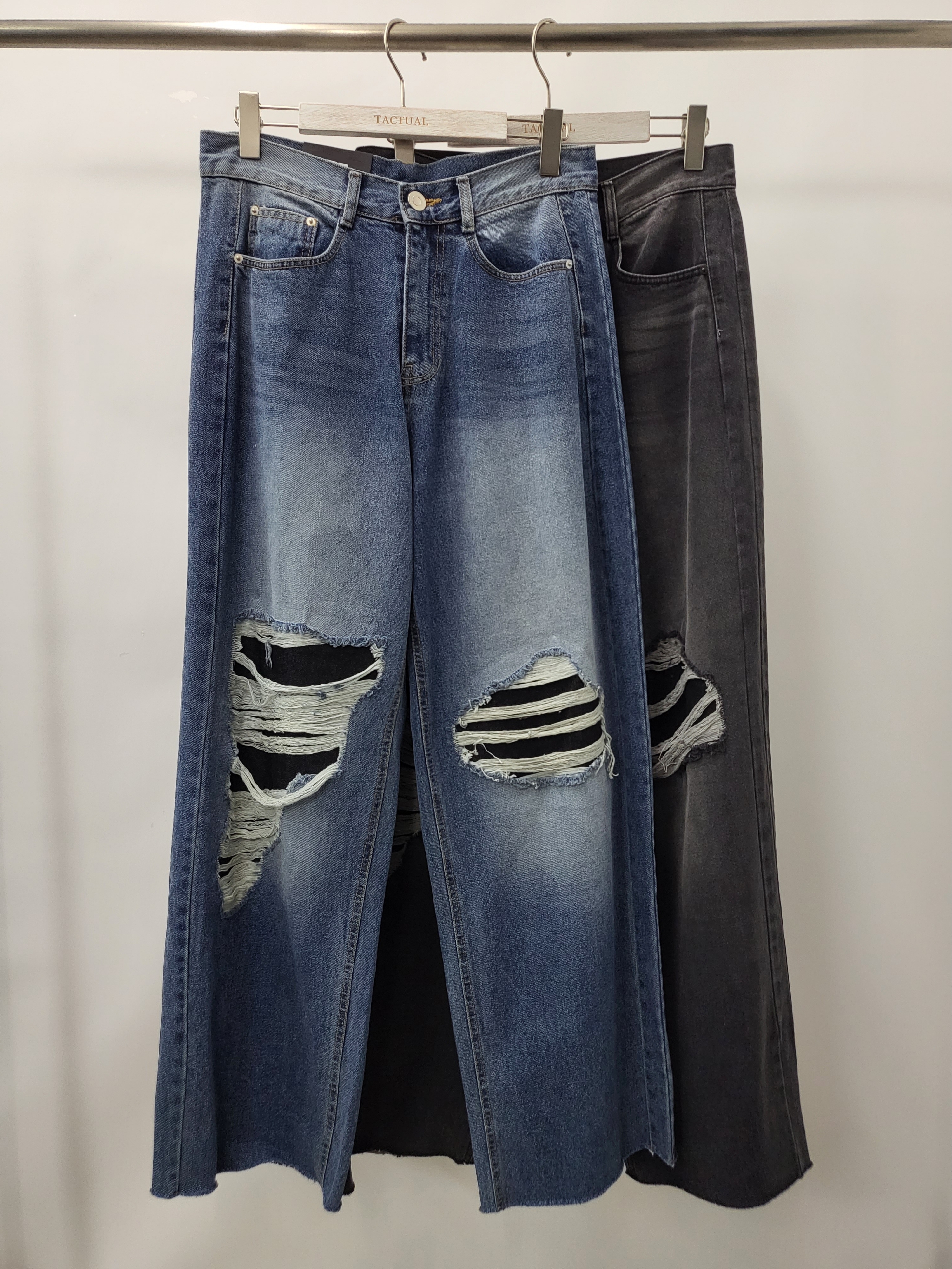 洗水仿破洞鬆身牛仔褲 J697