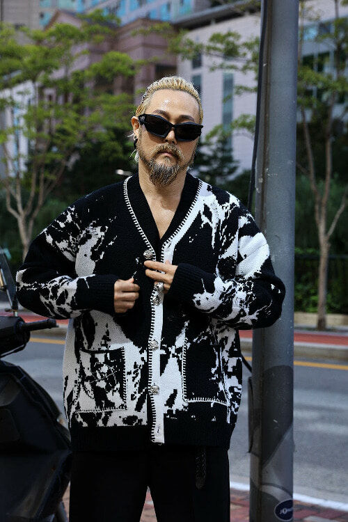 裂紋圖案縫線開衫