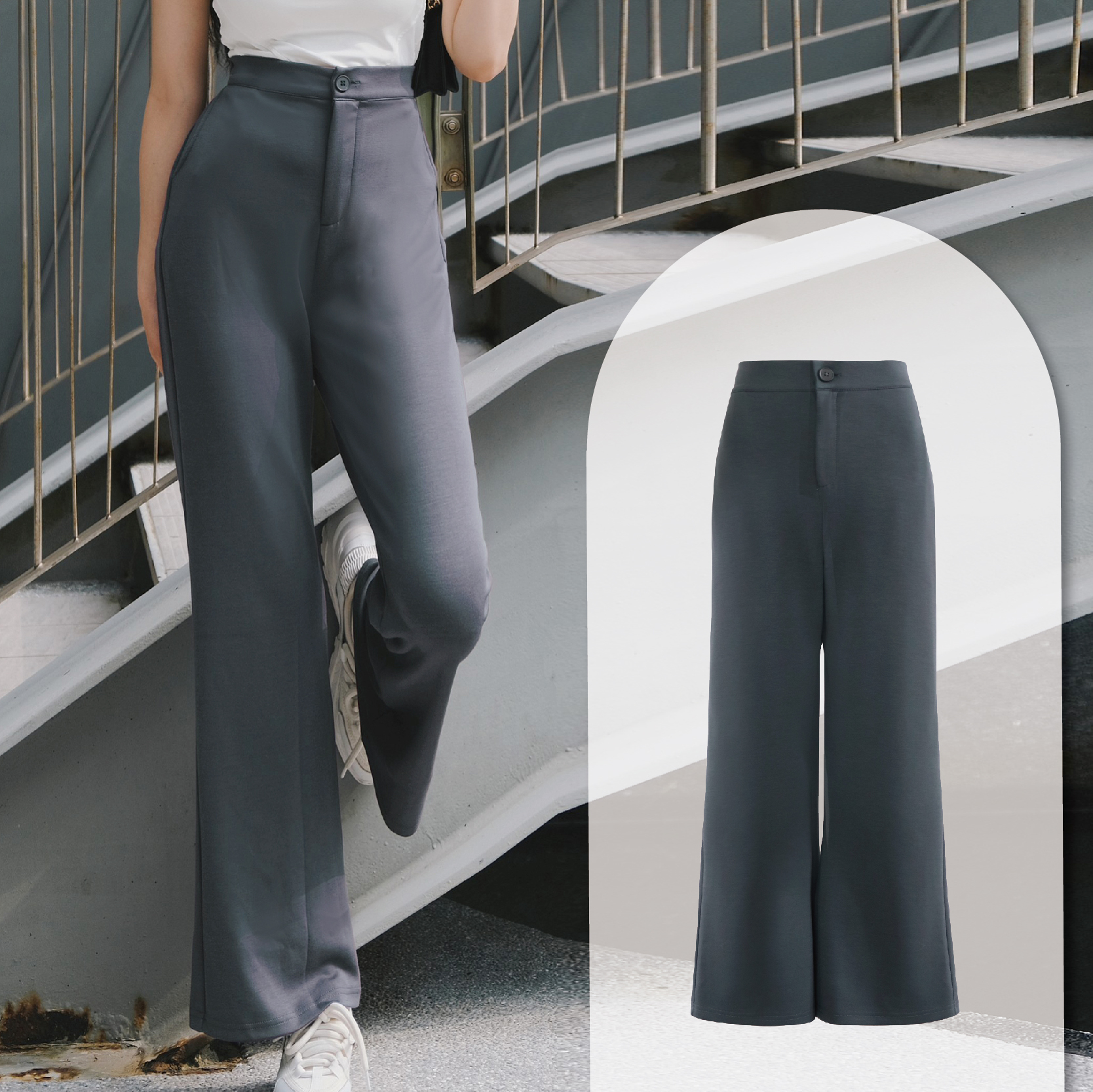 經典素面後鬆緊空氣褲Air.05-灰藍
