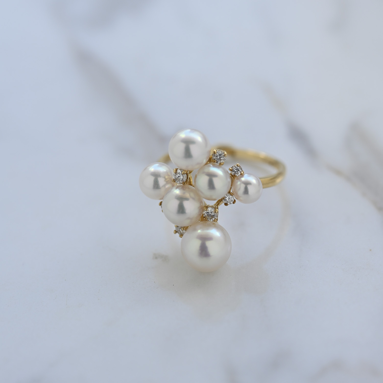 18K Falling Rain Akoya Pearl Diamond Ring