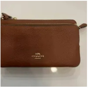 [S] COACH C5610 PEBBLE LEATHER DOUBLE ZIP WALLET,IM/REDWOOD, 195031297823 (SCO464)