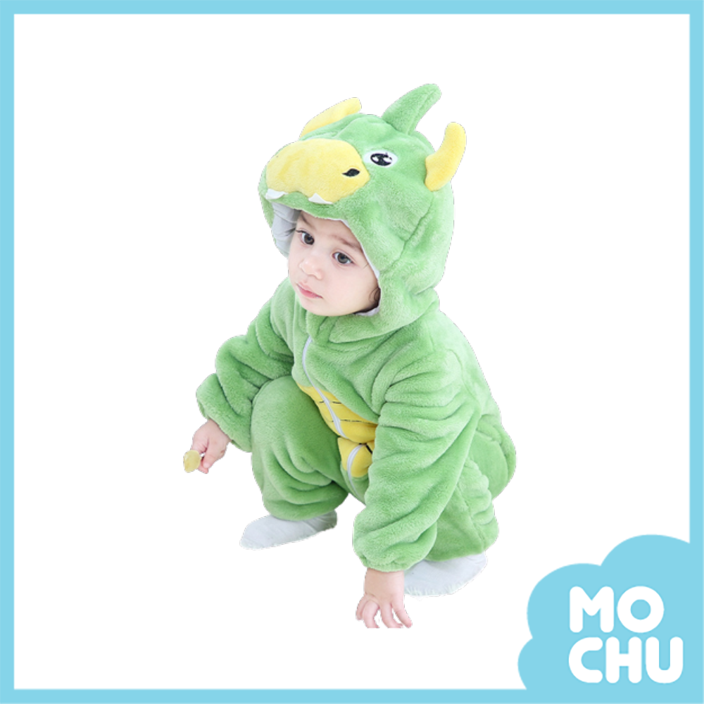 尖角綠恐龍法蘭絨連身衣(加厚)