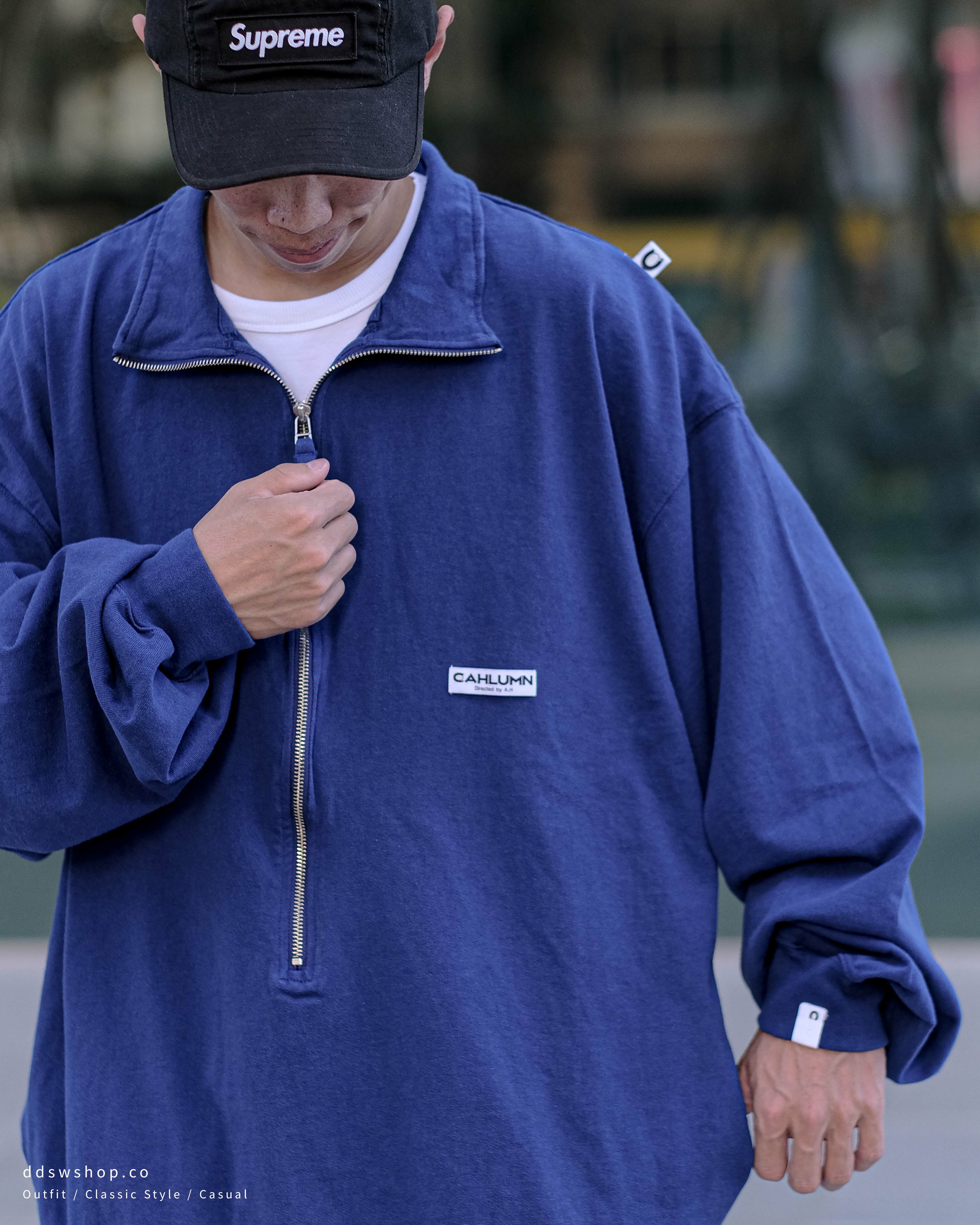 Cahlumn 大學踢 3/4拉鍊立領 海軍藍 寶藍 淺灰白