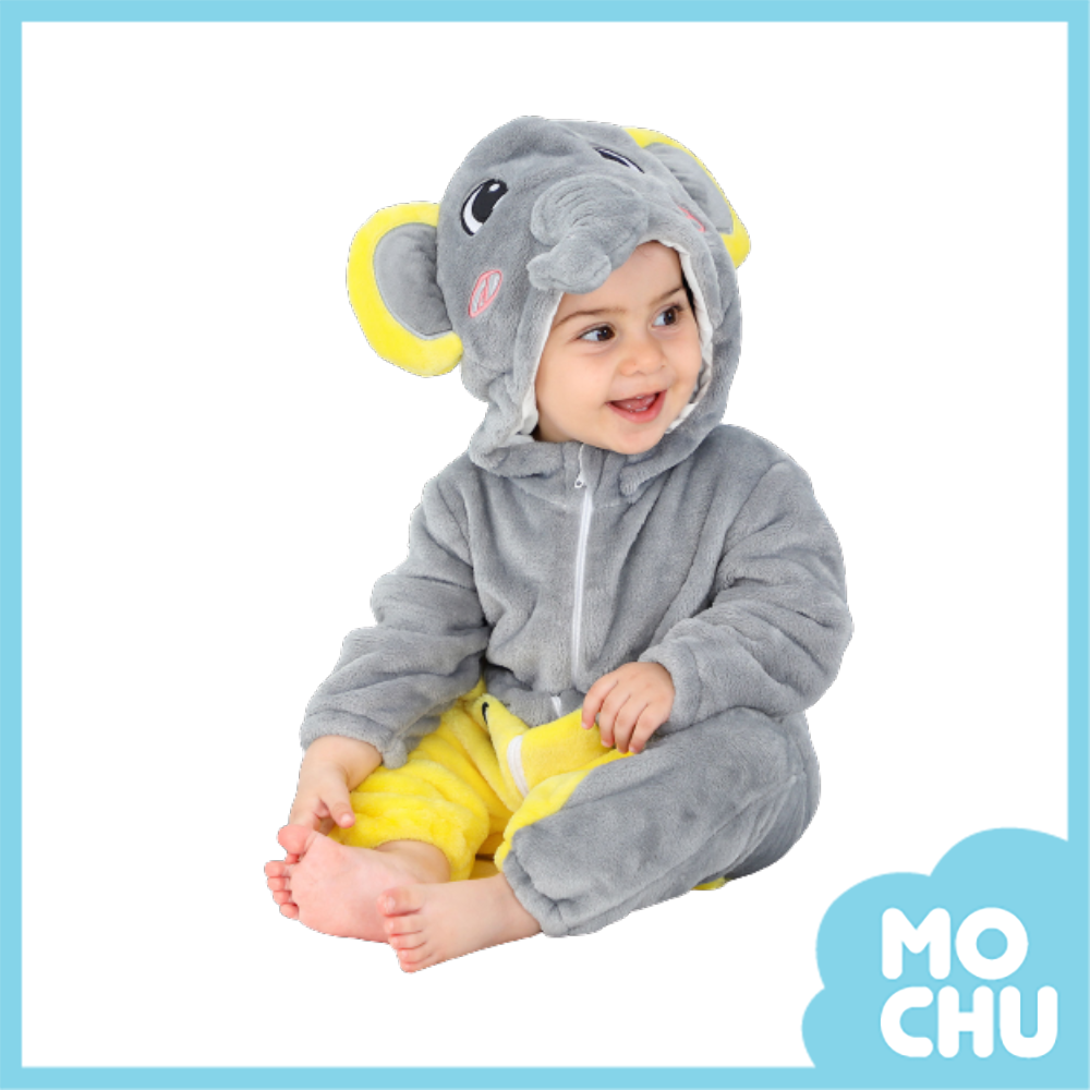 黃灰色大象法蘭絨連身衣(加厚)