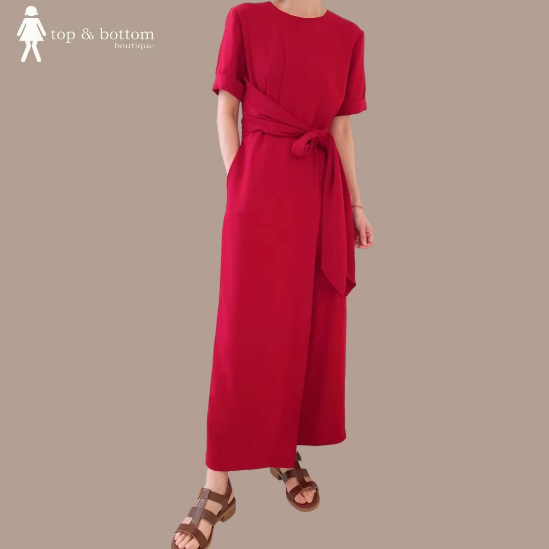 S/SLEEVE PLAIN LONG JUMPSUIT
