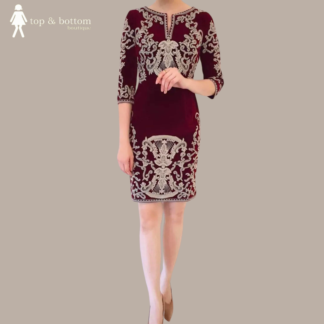 VELVET EMB L/SLEV SHIFT DRESS