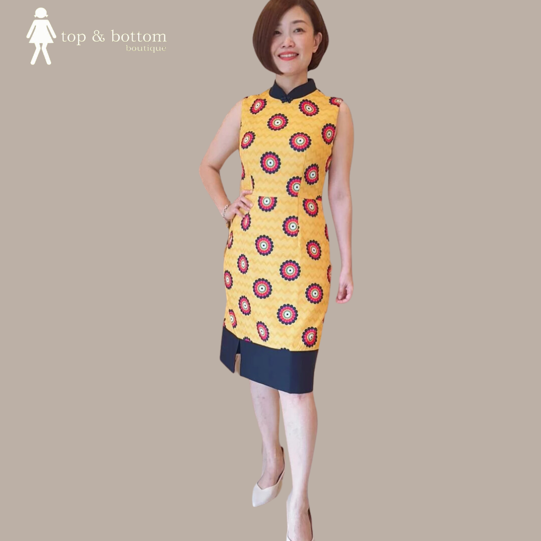 FLOWER PATTERN SHEATH CHEONGSAM DRESS