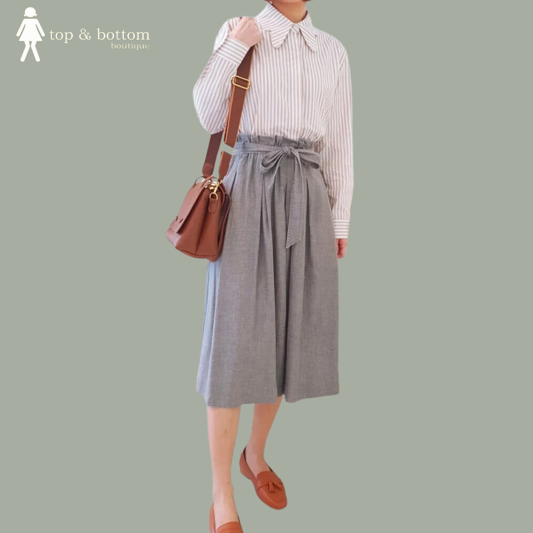 SOFT LINEN HIGH WAISTED SASH MIDI FLARE SKIRT
