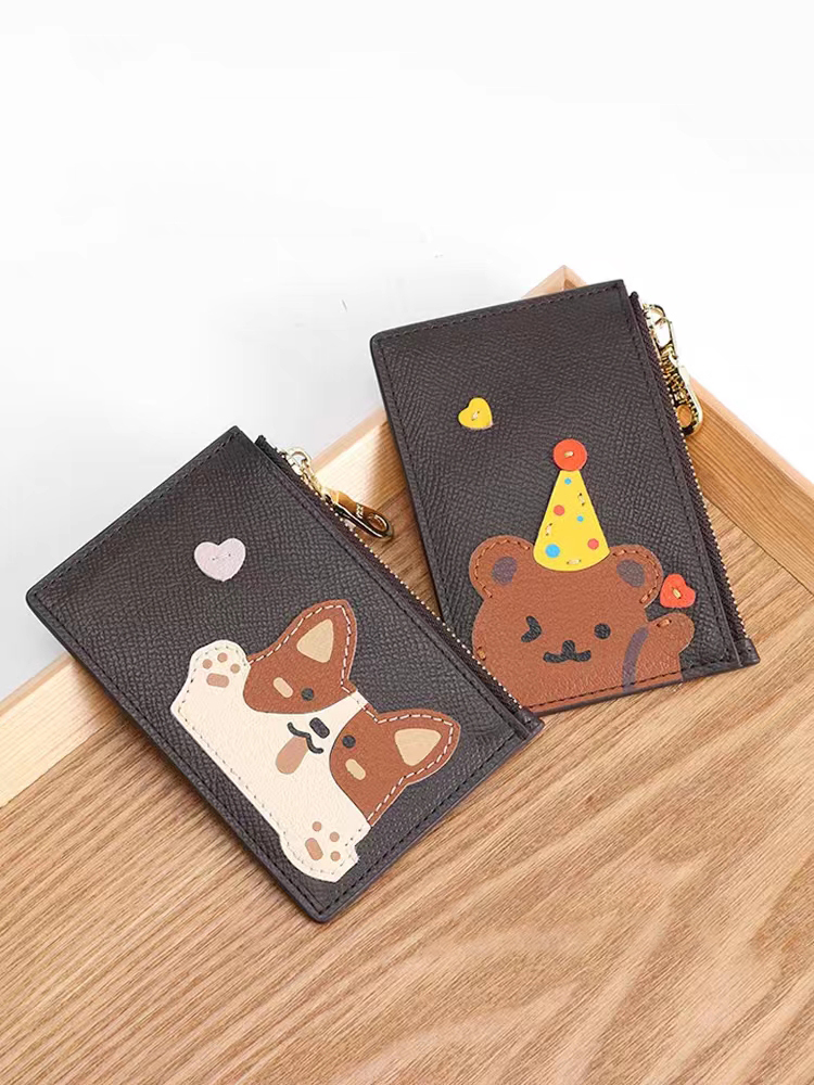 可愛小巧卡包錢包一體大容量多卡位真皮輕薄證件收納包