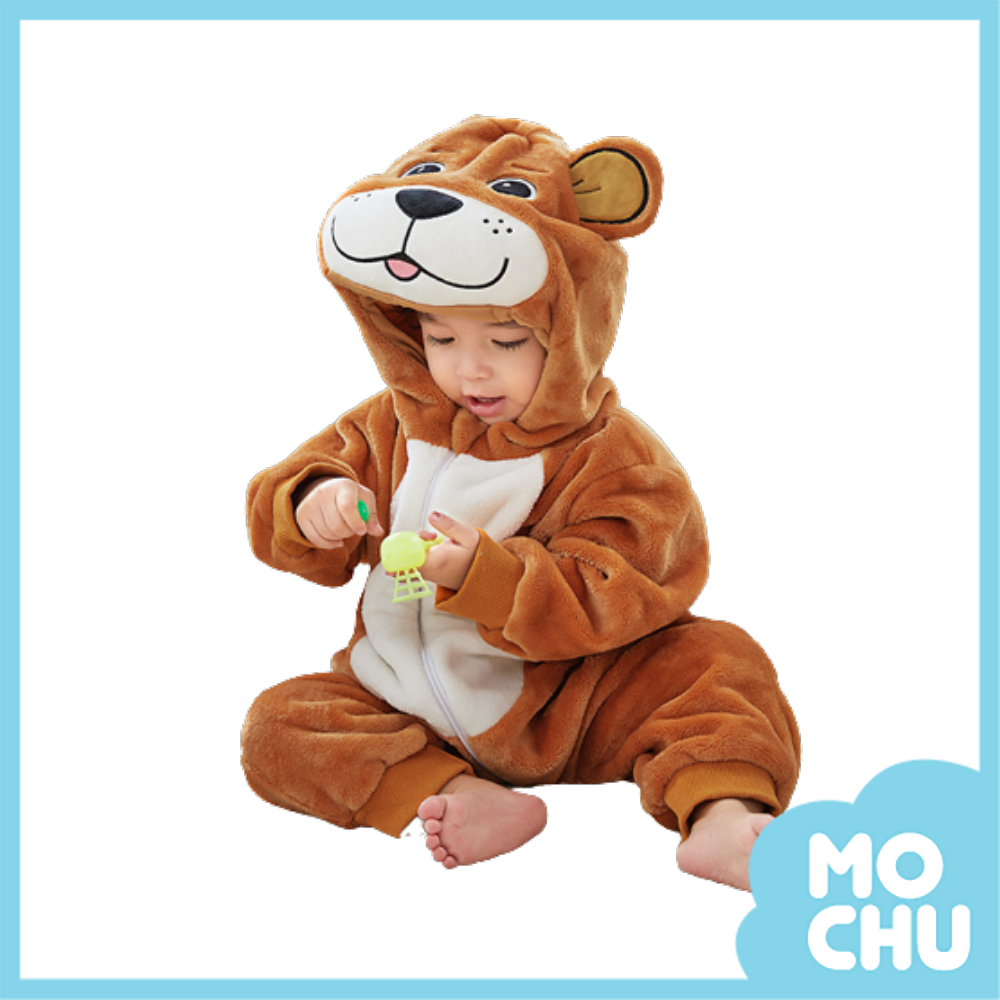 (120碼現貨)貪吃卡其熊法蘭絨連身衣(加厚)