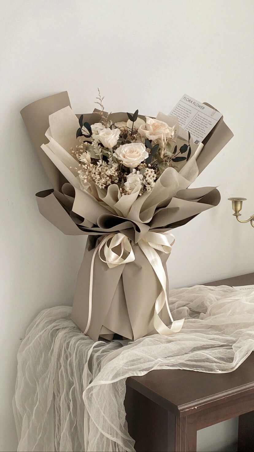 乾燥永生花束－復古焙茶杏仁