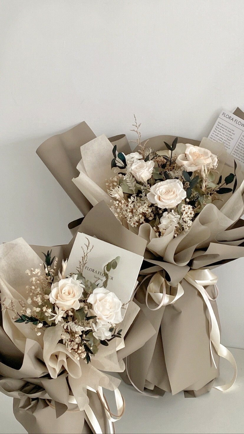 乾燥永生花束－復古焙茶杏仁