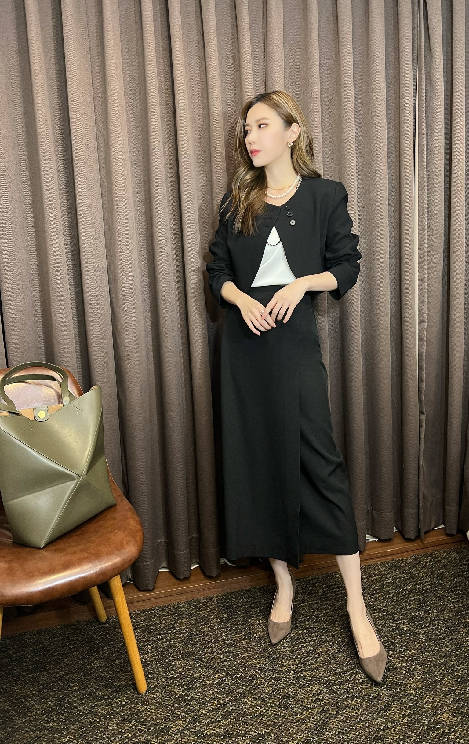 短版三釦無領外套