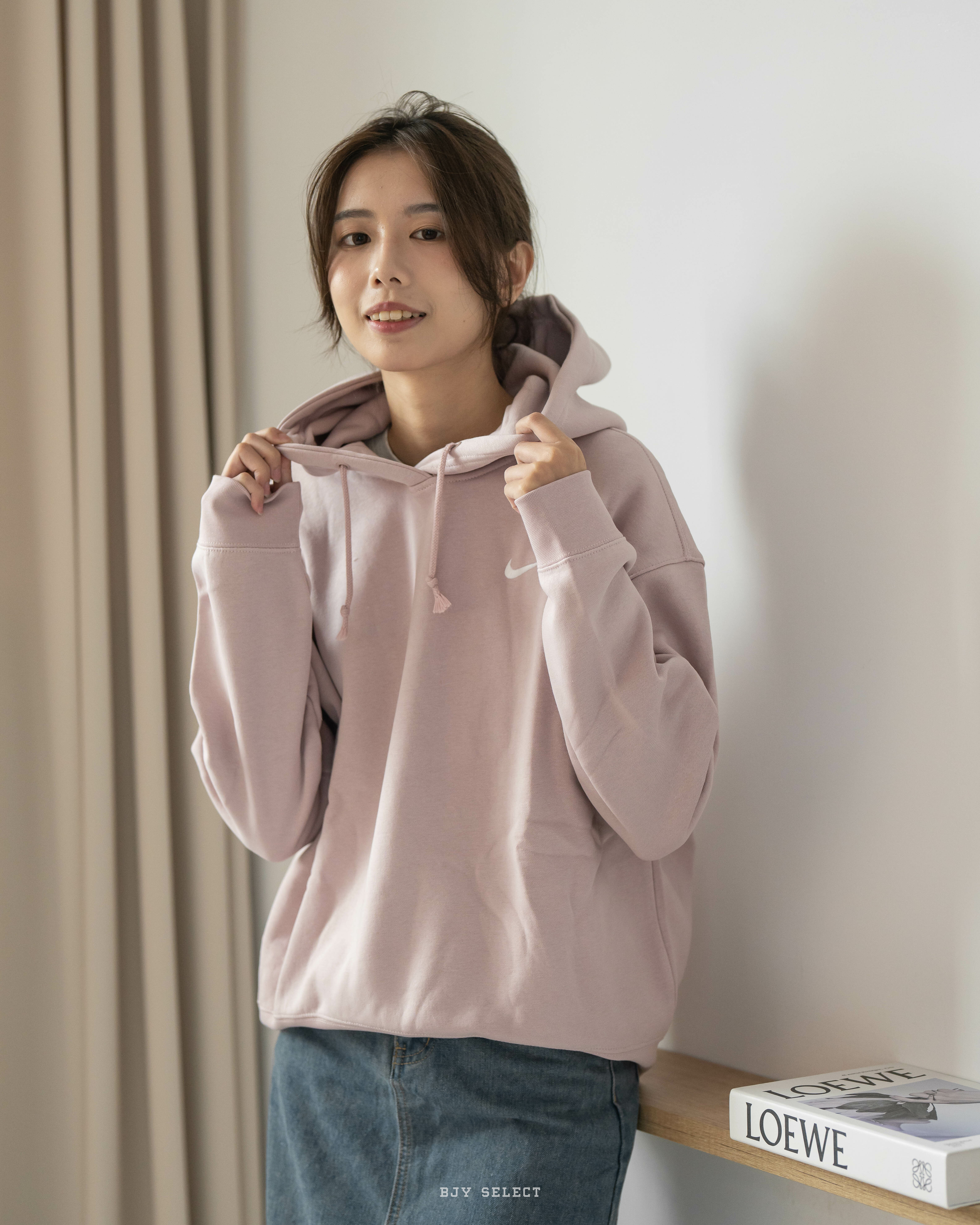 【出清】 NIKE 單勾 刺繡 連帽帽T 藕粉色 CZ2591-645