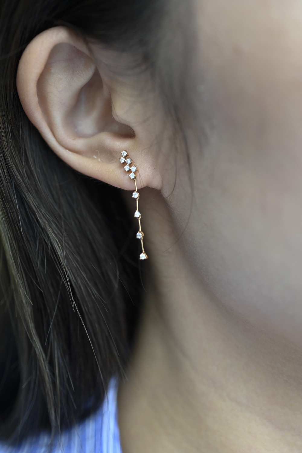 18K Long Diamond Earring