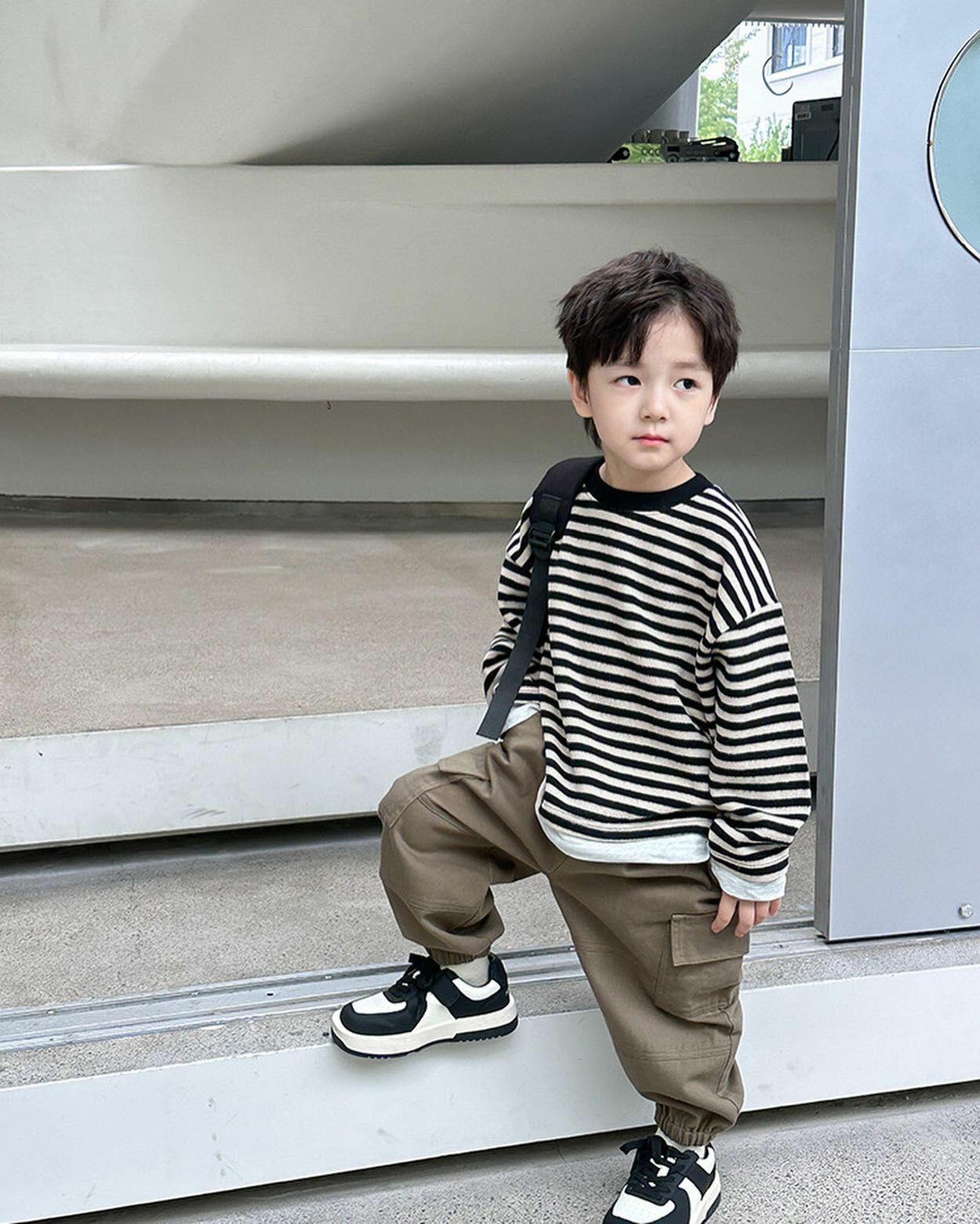 四色寬鬆大口袋工裝束腳褲