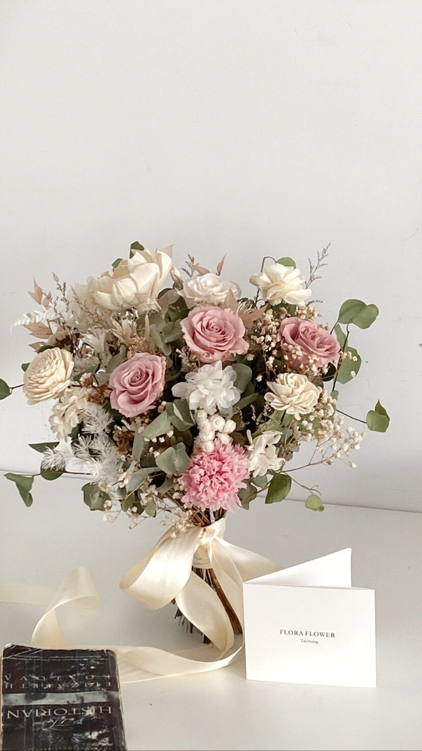 新娘永生捧花 - 簡約裸粉色系