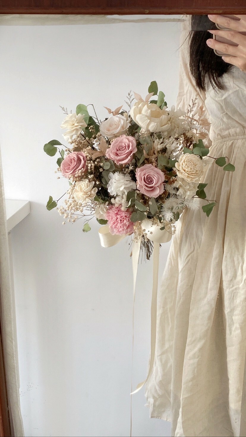 新娘永生捧花 - 簡約裸粉色系
