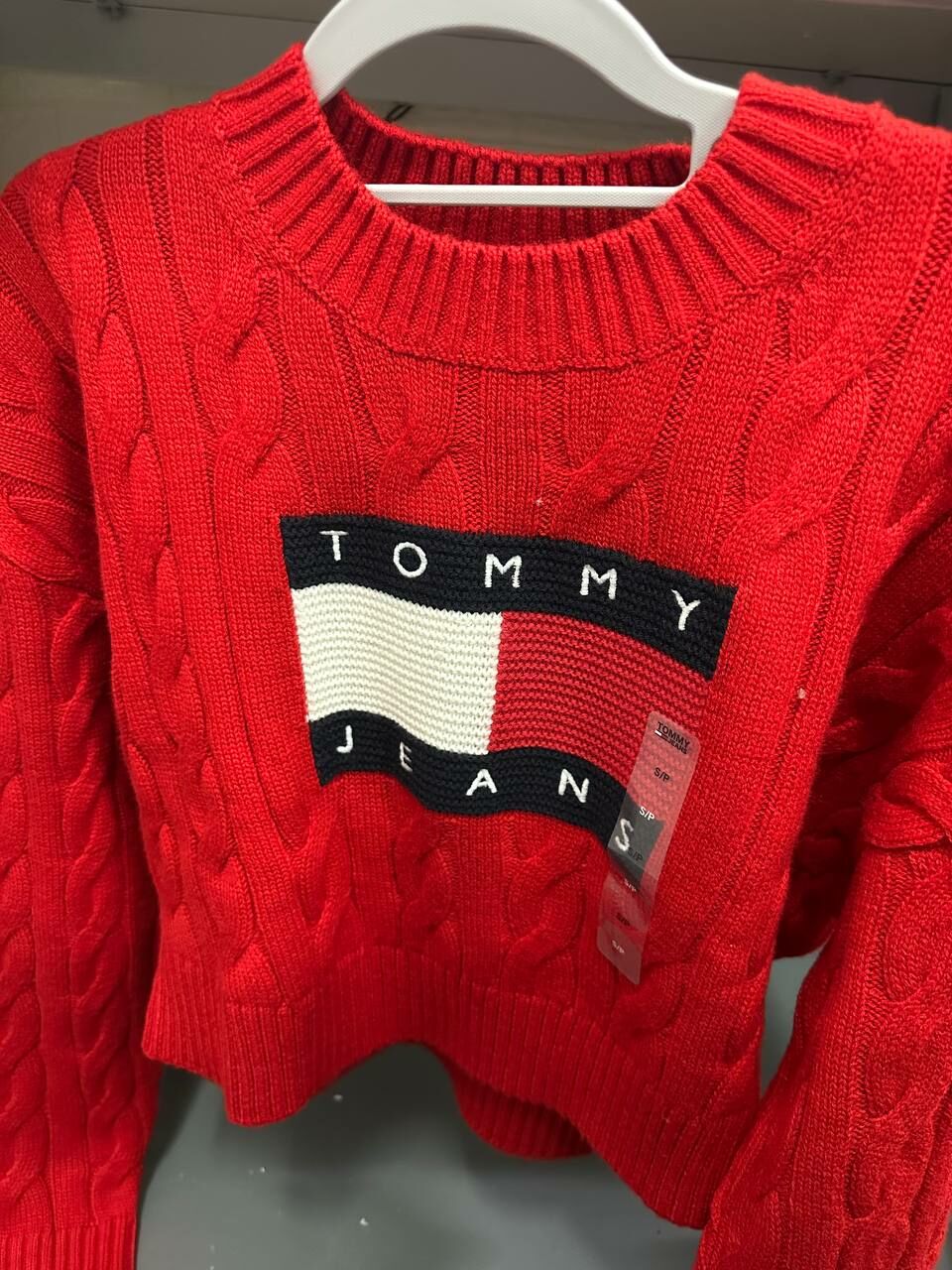 [S] TOMMY HILFIGER BIG FLAG PRINT CARDIGAN SWEATER,RED, 76J4161-600 (STH379)