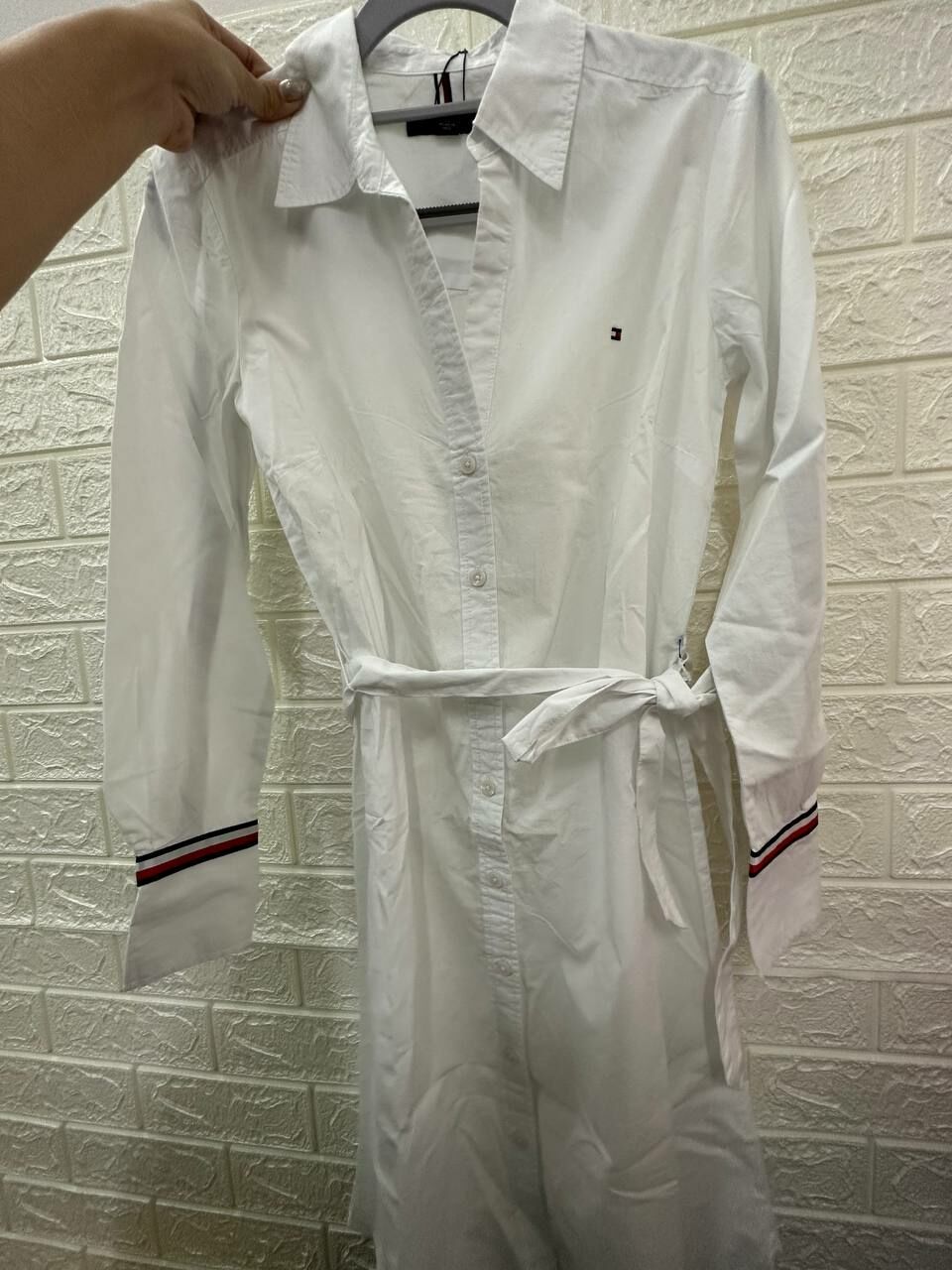 [S] TOMMY HILFIGER BELTED POPLIN SHIRT DRESS,SELDOM BLUE/OPTIC WHITE, 76J4227-100 (STH384)