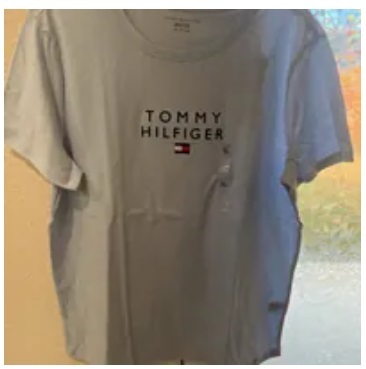 [S] TOMMY HILFIGER WOMEN'S LETTERING FLAG LOGO EMBROIDERED SHORT SLEEVE T-SHIRT,LIGHT BLUE, 76J3758-450 [FINAL SALE] (STH387)