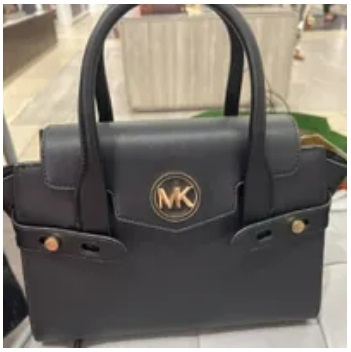 [S] MICHAEL KORS 35S2GNMS8L CARMEN MD FLAP SATCHEL NON- LEATHER VEGAN,BLACK, 196163081267 (SMK574)
