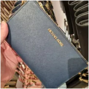 [S] MICHAEL KORS 35F8GTVW0L JET SET TRAVEL LEATHER LG DOUBLE ZIP WRISTLET,NAVY, 192317762846 (SMK581)