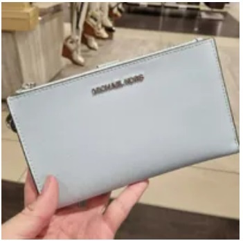 [S] MICHAEL KORS 35F8STVW0L JET SET TRAVEL LG DOUBLE ZIP WRISTLET LEATHER,VISTA BLUE, 196163763910 (SMK583)